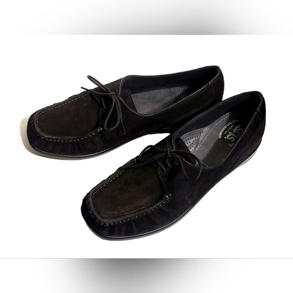 SAS Hand Crafted Comfort Black Suede Moccasin Slip-on Loafers Flats Size 10